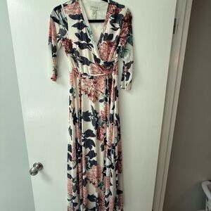 Enfocus Studio Floral Wrap Maxi Dress - Pink and Blue